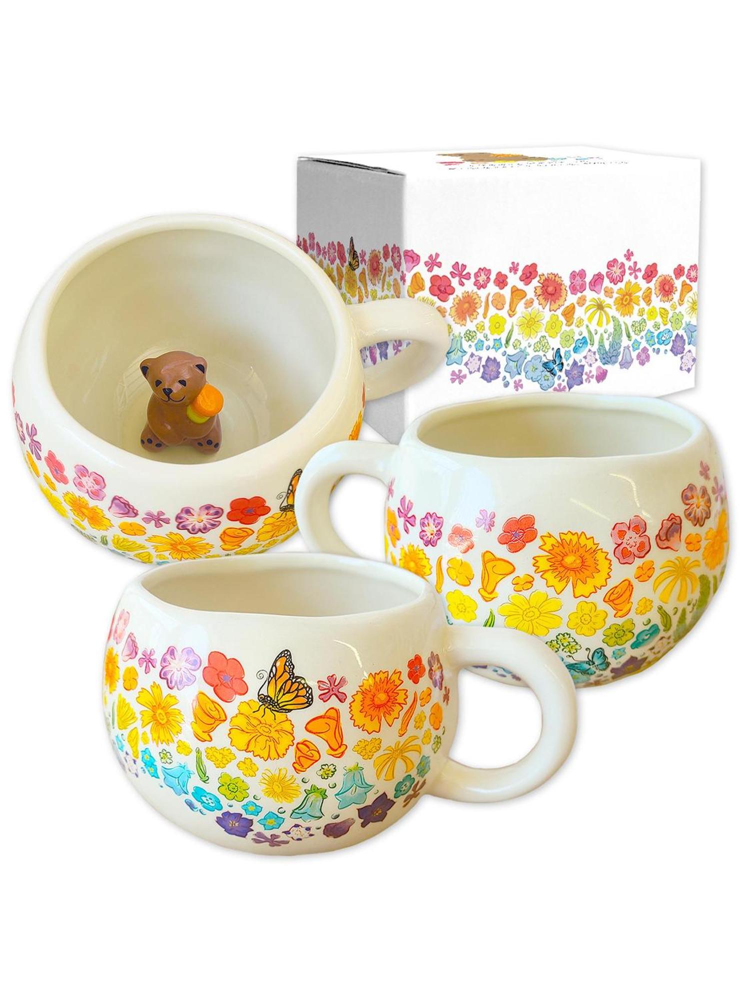 California Wildflowers Rainbow Floral Mug with Bear
