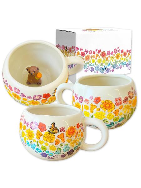 California Wildflowers Rainbow Floral Mug with Bear; $18.98