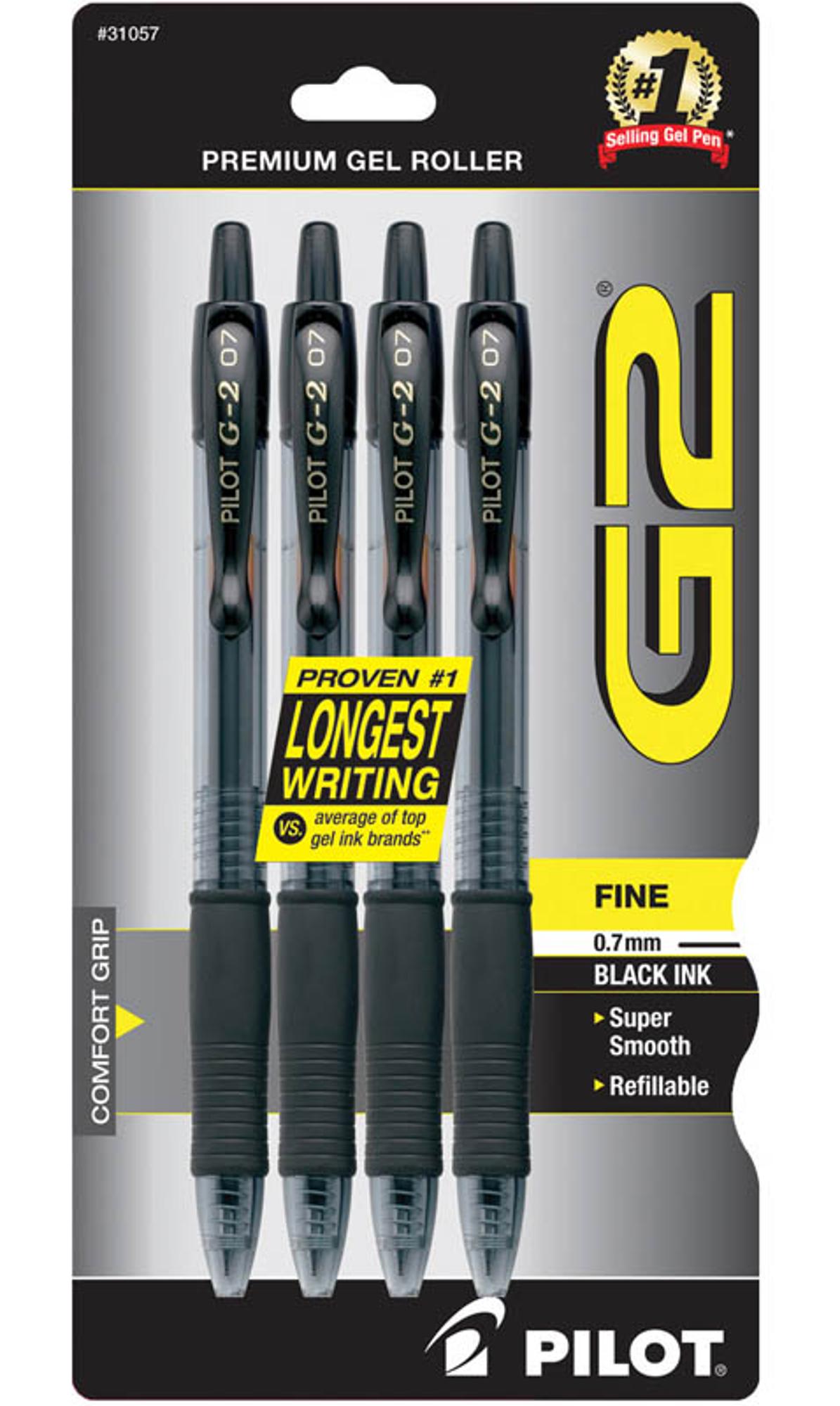 image of: Pilot® G-2™ Retractable Gel Pens, Fine Point, 0.7 mm, Clear Barrels, Black Ink, Pack Of 4