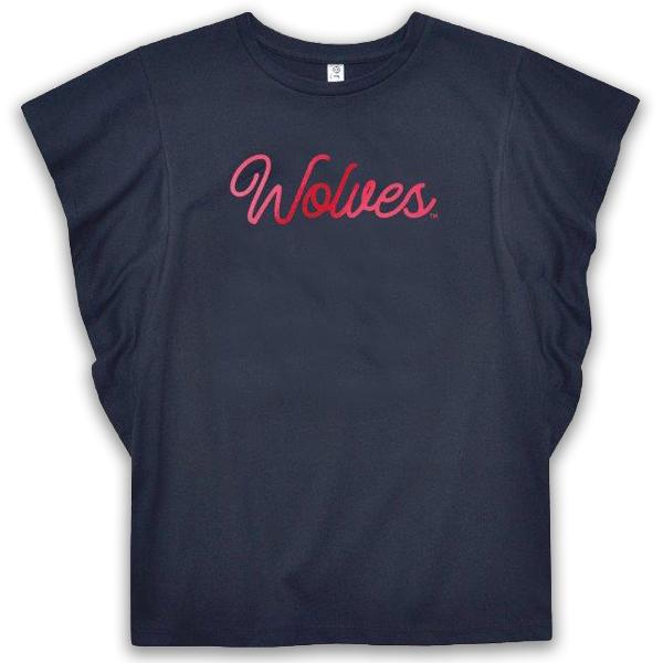 WOLVES FOIL TEXT MAZIE RUFFLE TEE; $29.99