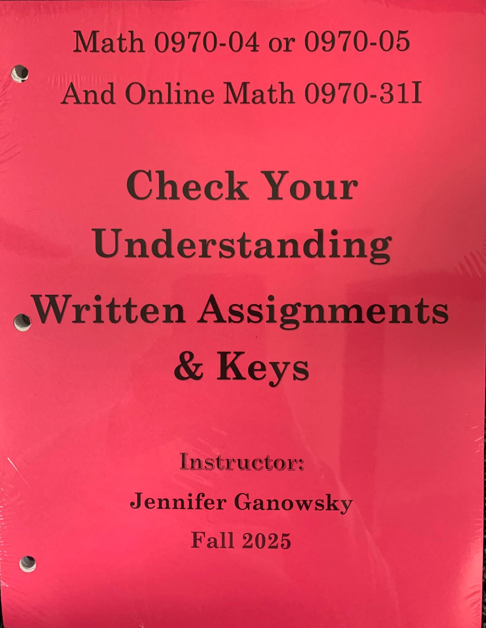 Cover image for MATH 0970 ASSIGNMENTS - GANOWSKY