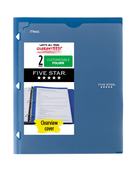Five Star Clearview Two Pocket Plastic Folder, Assorted Colors; $8.98