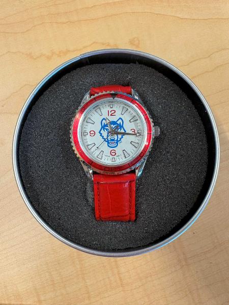 WOLF HEAD LOGO LIBERTY SCHOOL WATCH (RED); $39.99