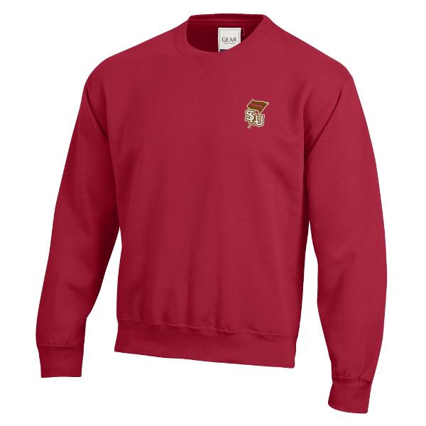 Red Crew Sweatshirt with SLU Flag Logo; $48.95