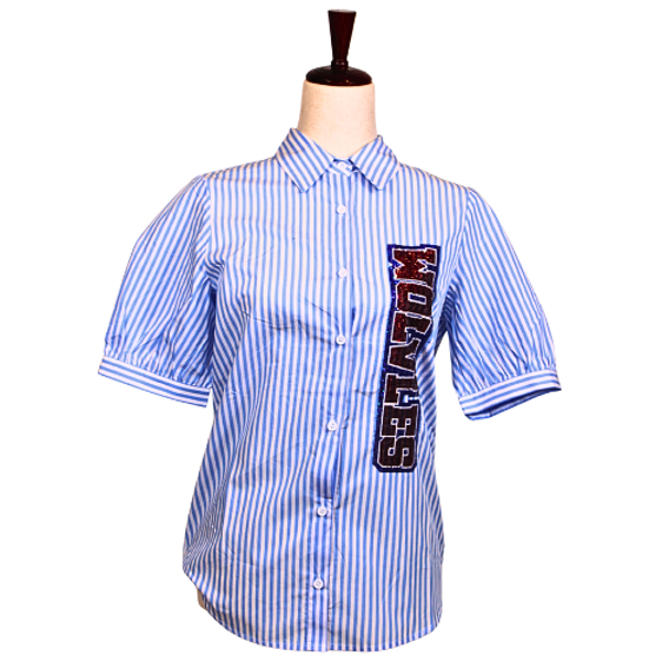 BOMB CAP SLEEVE SEQUIN BUTTON DOWN; $69.99