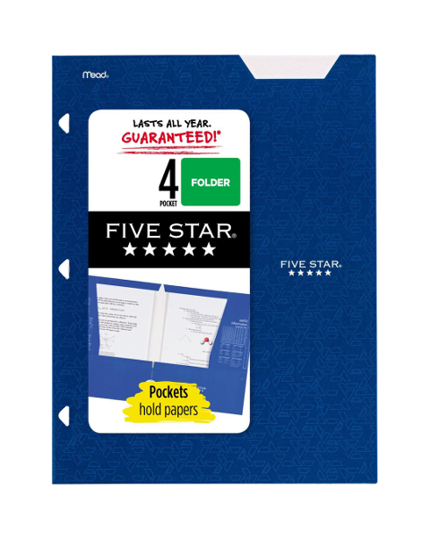 Five Star Four Pocket Laminated Paper Folder, Assorted Colors; $4.98