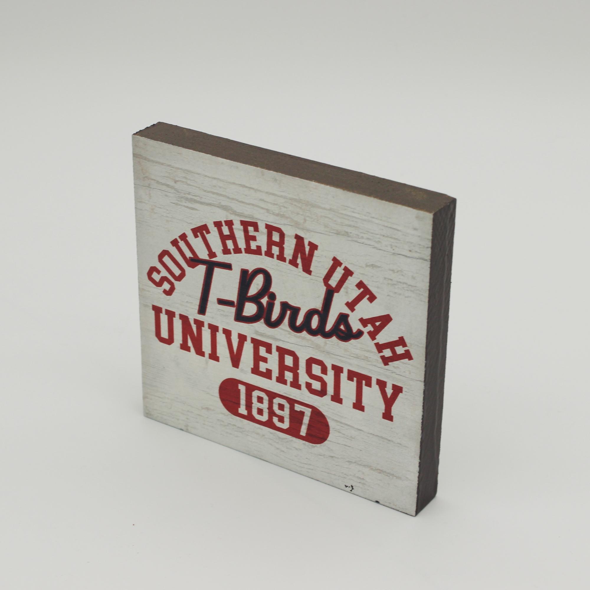 image of: LEGACY WOOD DESK SIGN SOU T-BIRDS WHITE 5.5X5.5