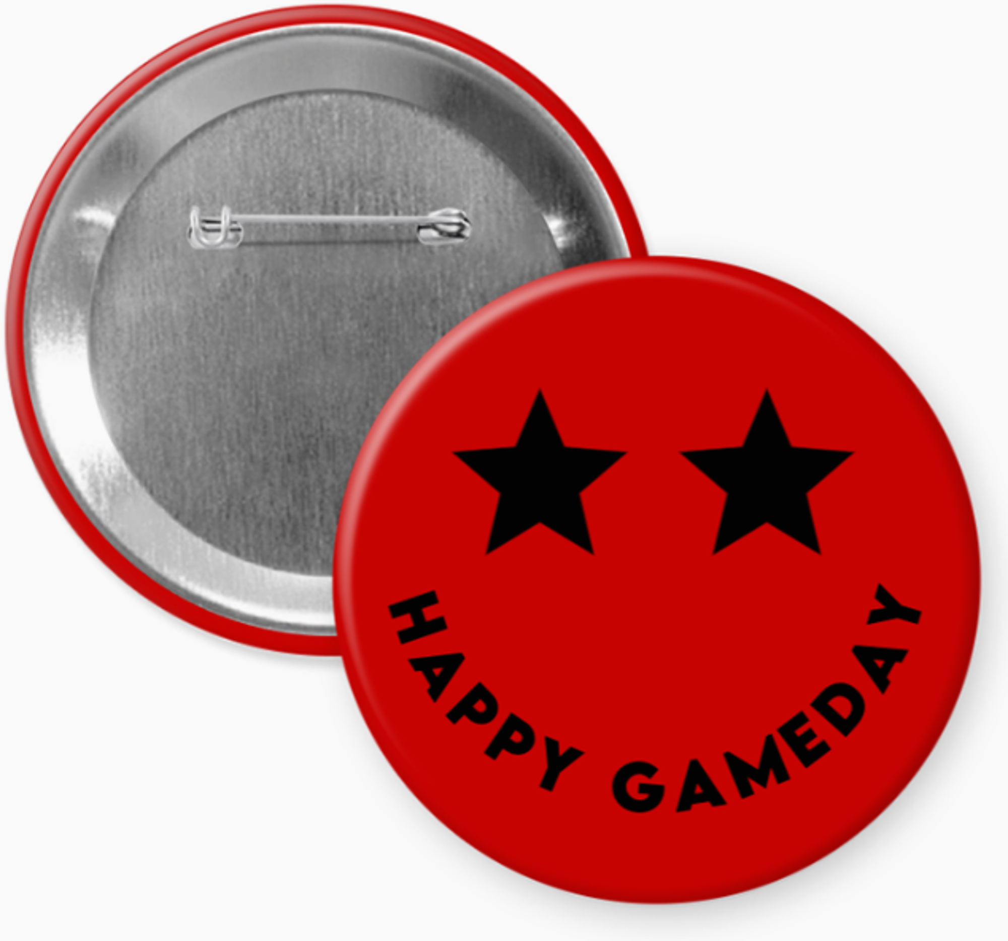 image of: Happy Gameday Smiley Button - Red and Black