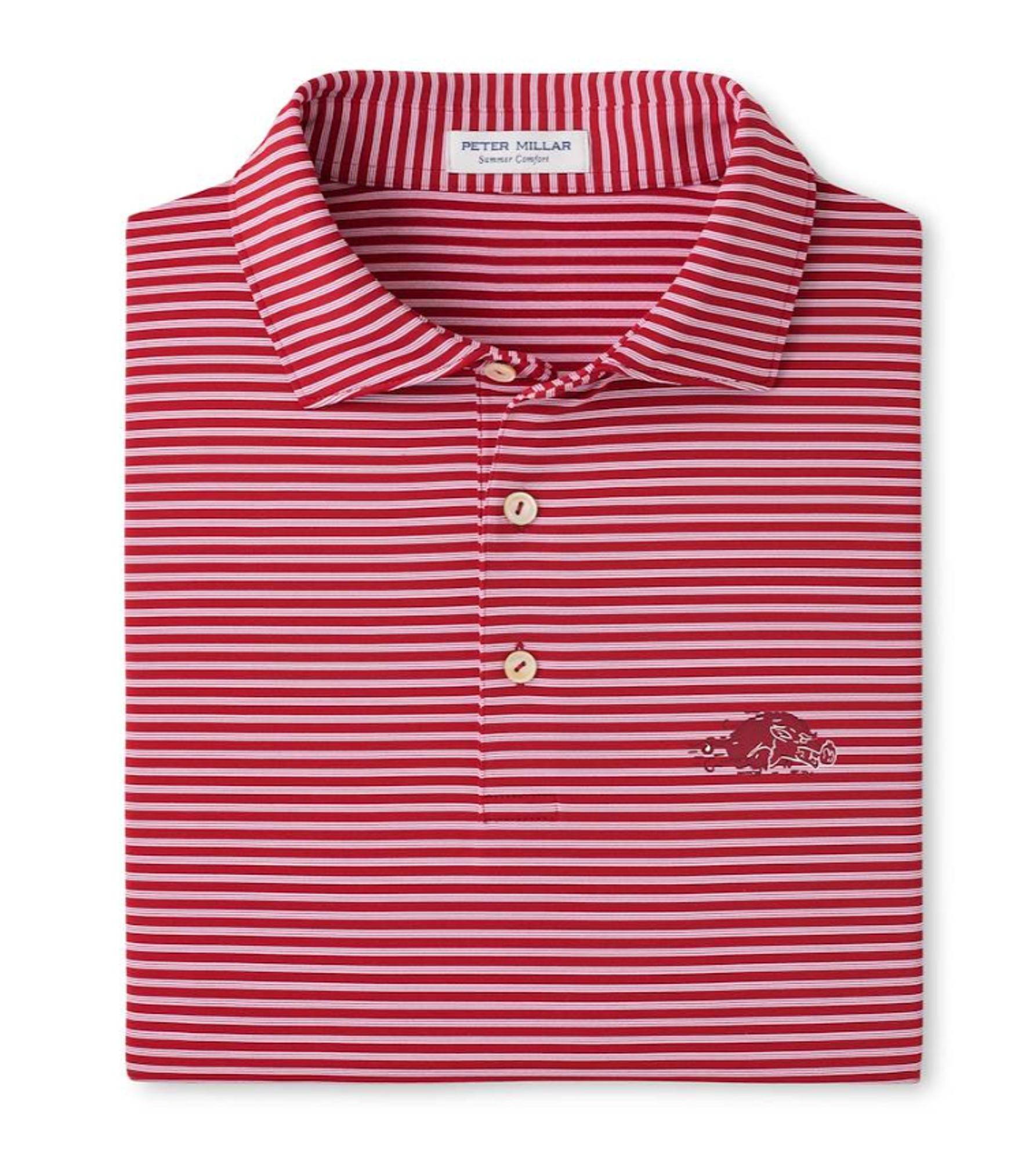 Product image 1 of 1 for Arkansas Razorbacks Peter Millar Tiebreaker Performance Jersey Stripe Polo