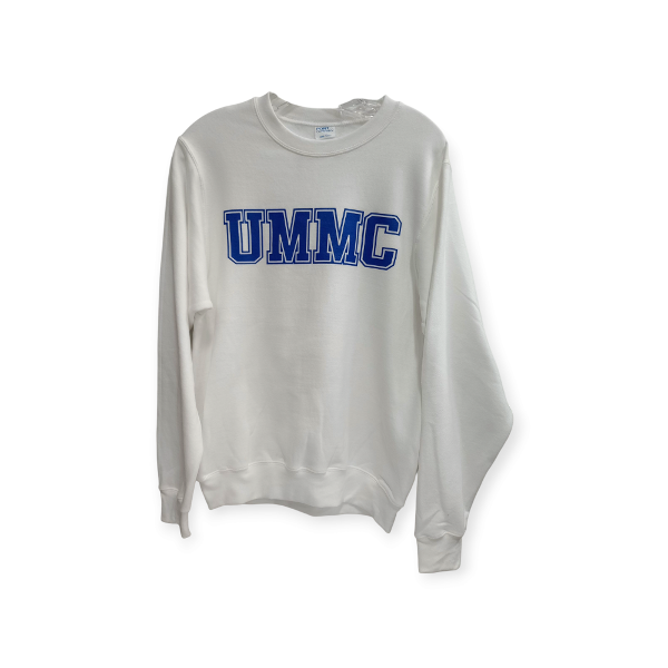 UMMC BLOCK SWEATSHIRT WHITE; $21.95