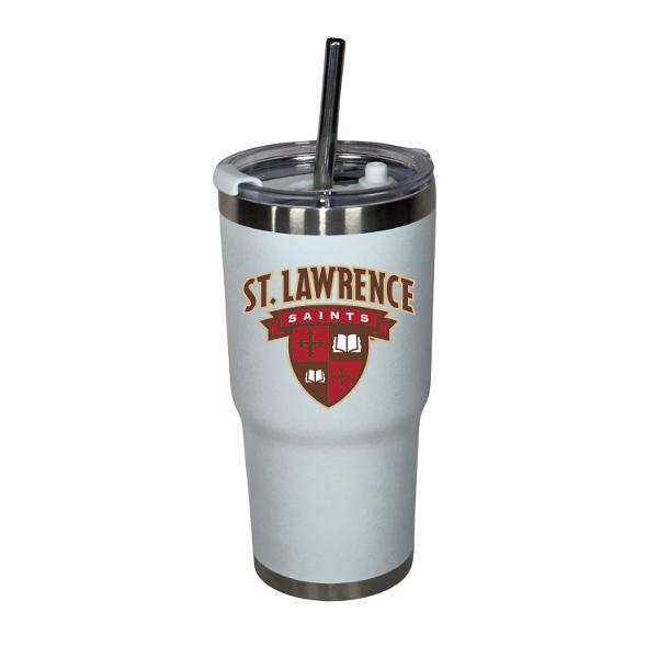 White Stainless Steel Tumbler with Straw; $26.95