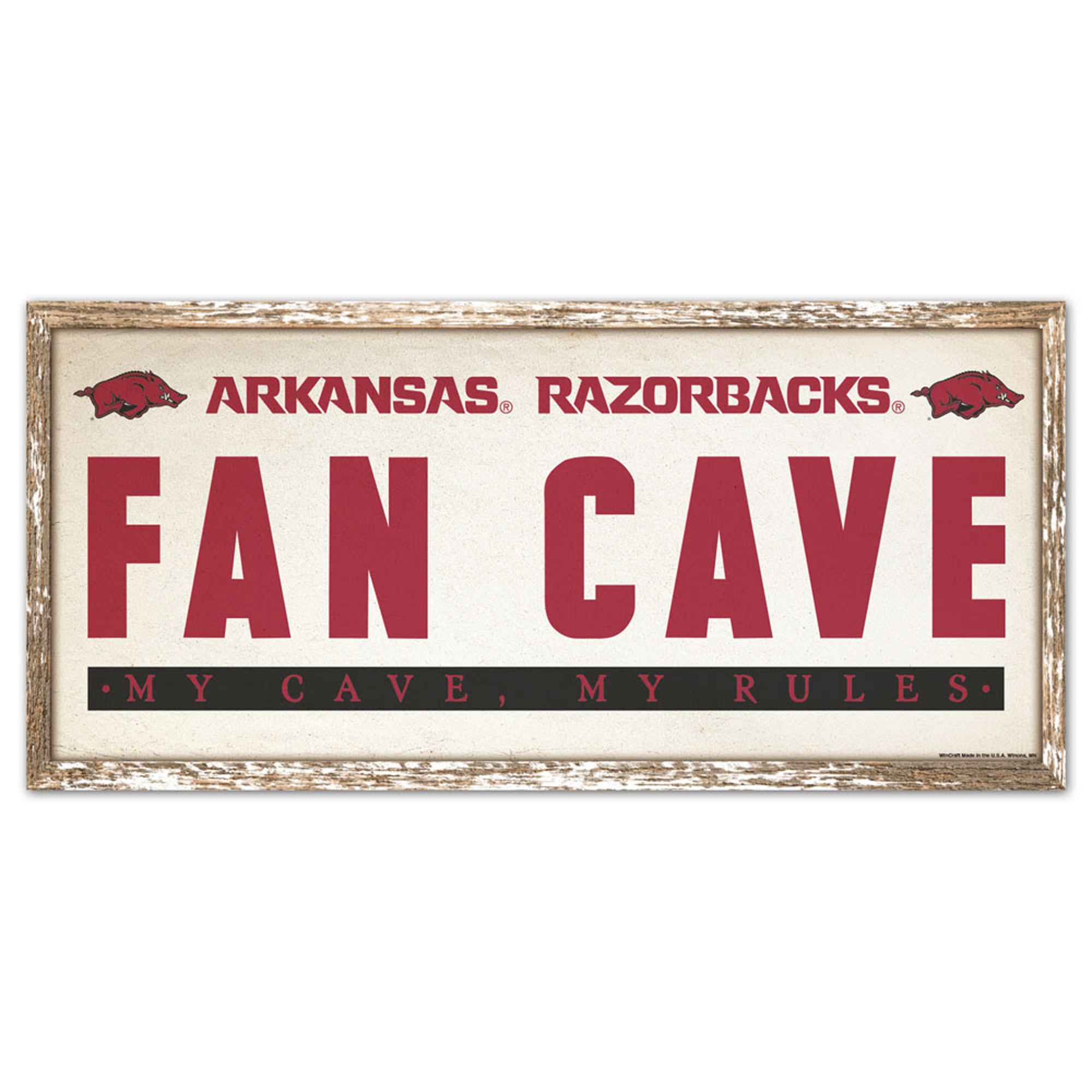 image of: Arkansas Razorbacks Fan Cave Rectangular Wooden Sign