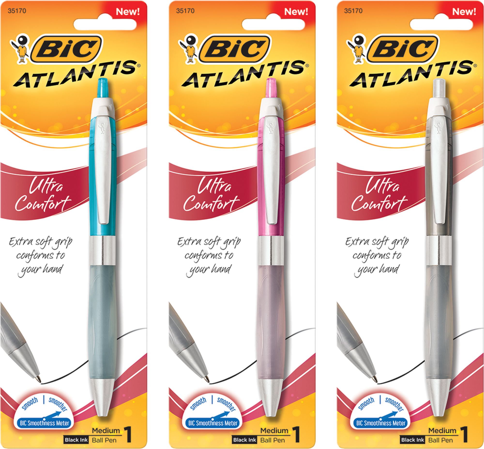 image of: BIC Atlantis Ultra Comfort Retractable Ballpoint Pen Black 1.2mm 1Pk BP Mixed Barrels