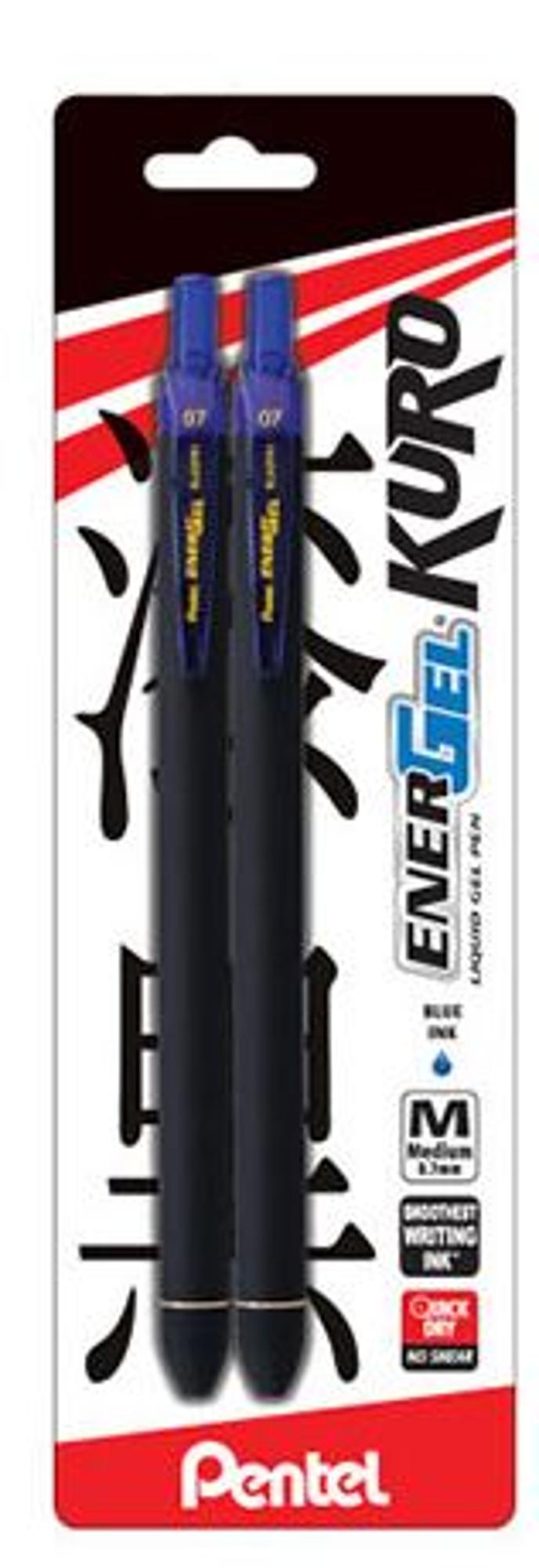 image of: EnerGel Kuro Retractable Liquid Gel Pens 0.7mm 2pk Blue