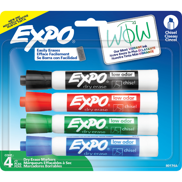 Expo Low Odor Dry Erase Markers, Chisel Tip, 4 Pack; $12.98