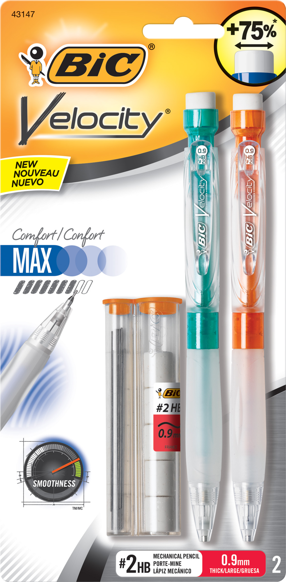 image of: BIC Velocity MAX Mechanical Pencil Asst .9mm 2Pk BP w/Refill