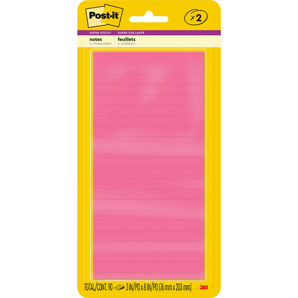 Post-it Super Sticky Notes - Asst 3x8in 2Ct Box 45Sht; $6.99