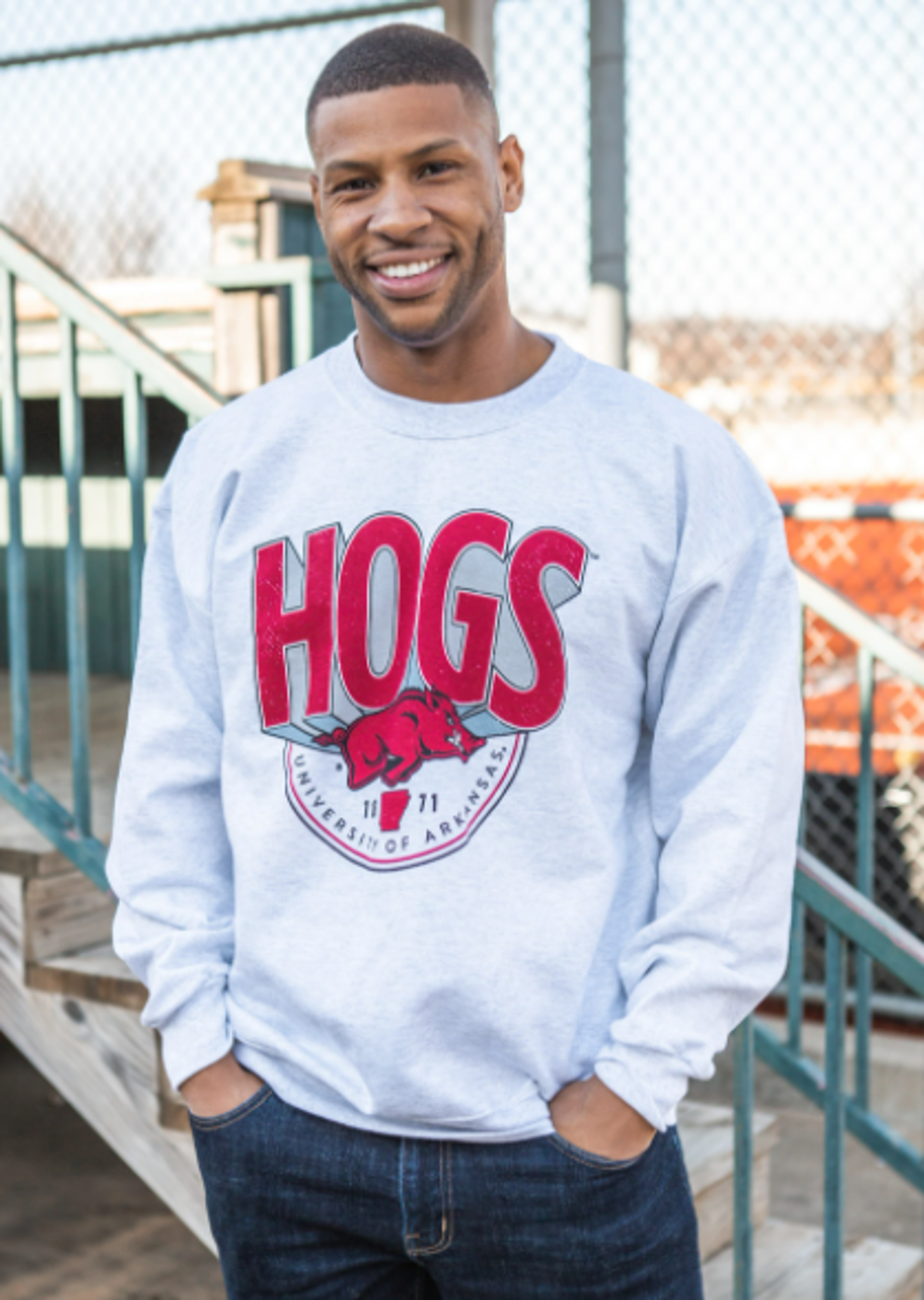 image of: Arkansas Razorbacks Hog Billboard Sweatshirt - Ash Grey