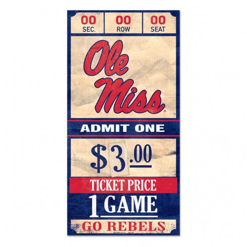 image of: Ole Miss Football Ticket Stub Wood Sign 6x12