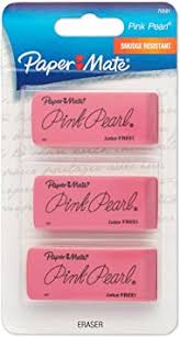 image of: Paper Mate Pink Pearl Erasers, Large, 3 Count