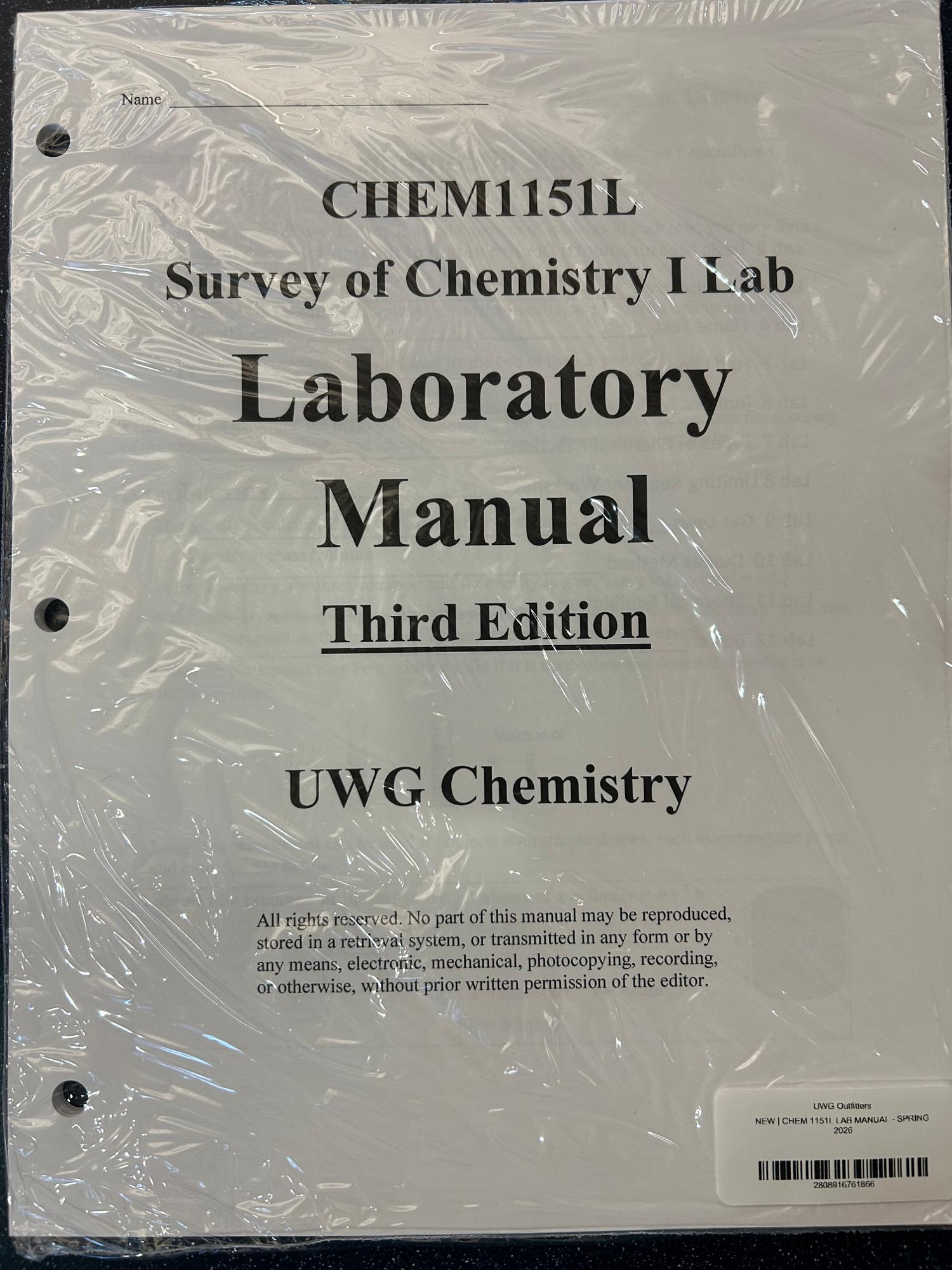 Cover image for CHEM 1151L LAB MANUAL - SPRING 2026