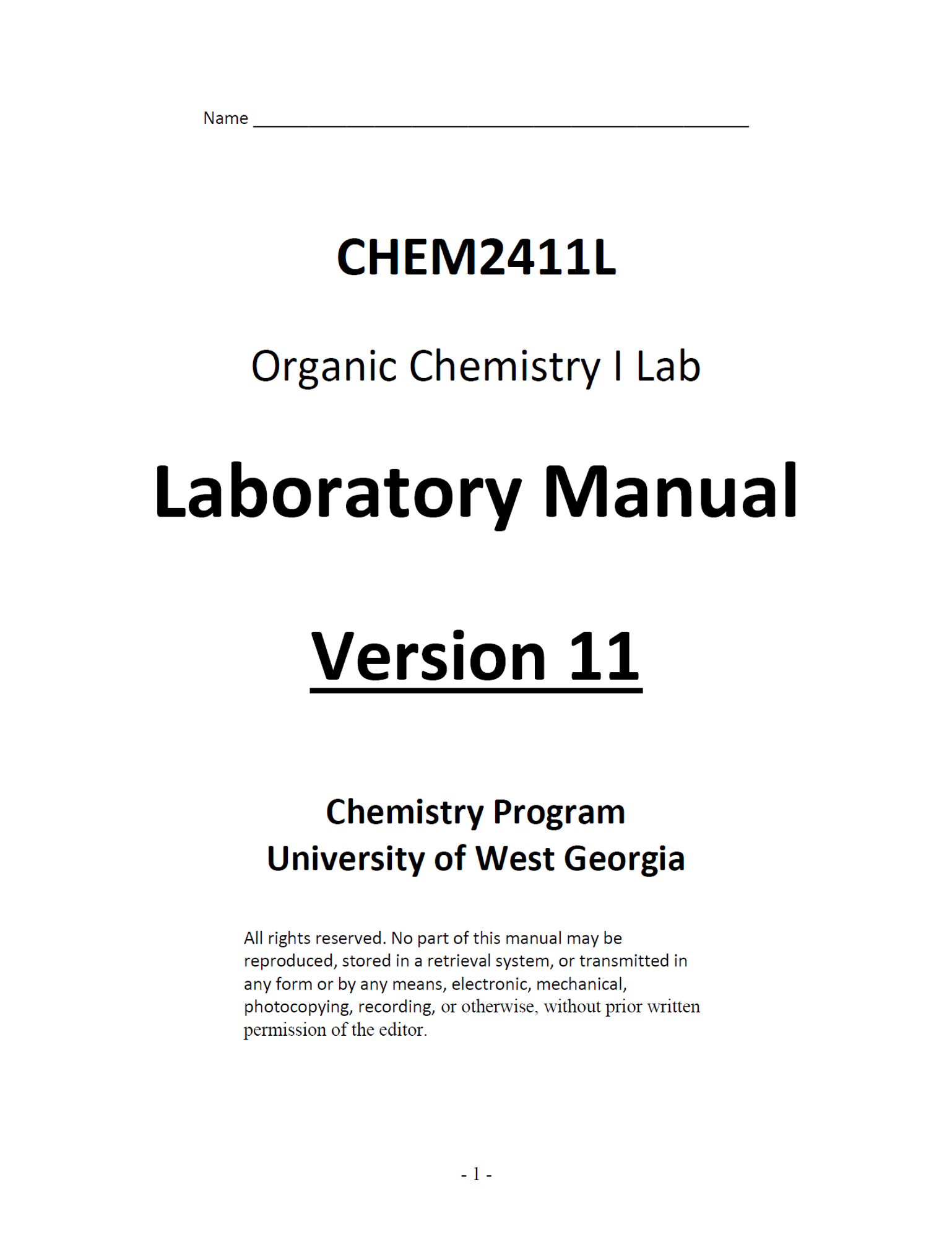 Cover image for CHEM 2411L LAB MANUAL - FALL 2026