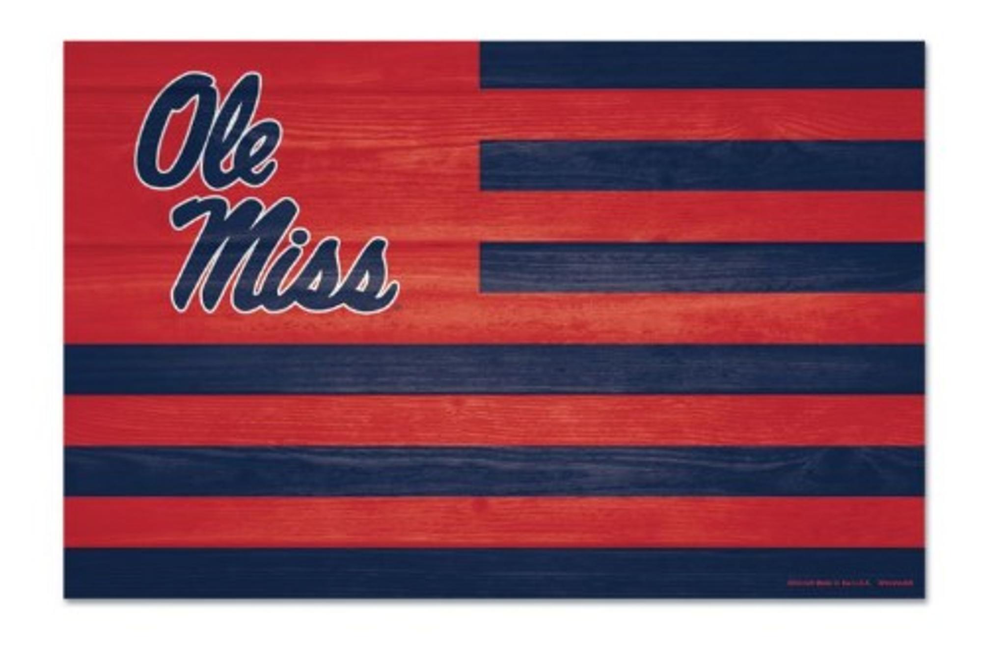 image of: Ole Miss Flag Americana Wooden Sign 17x11