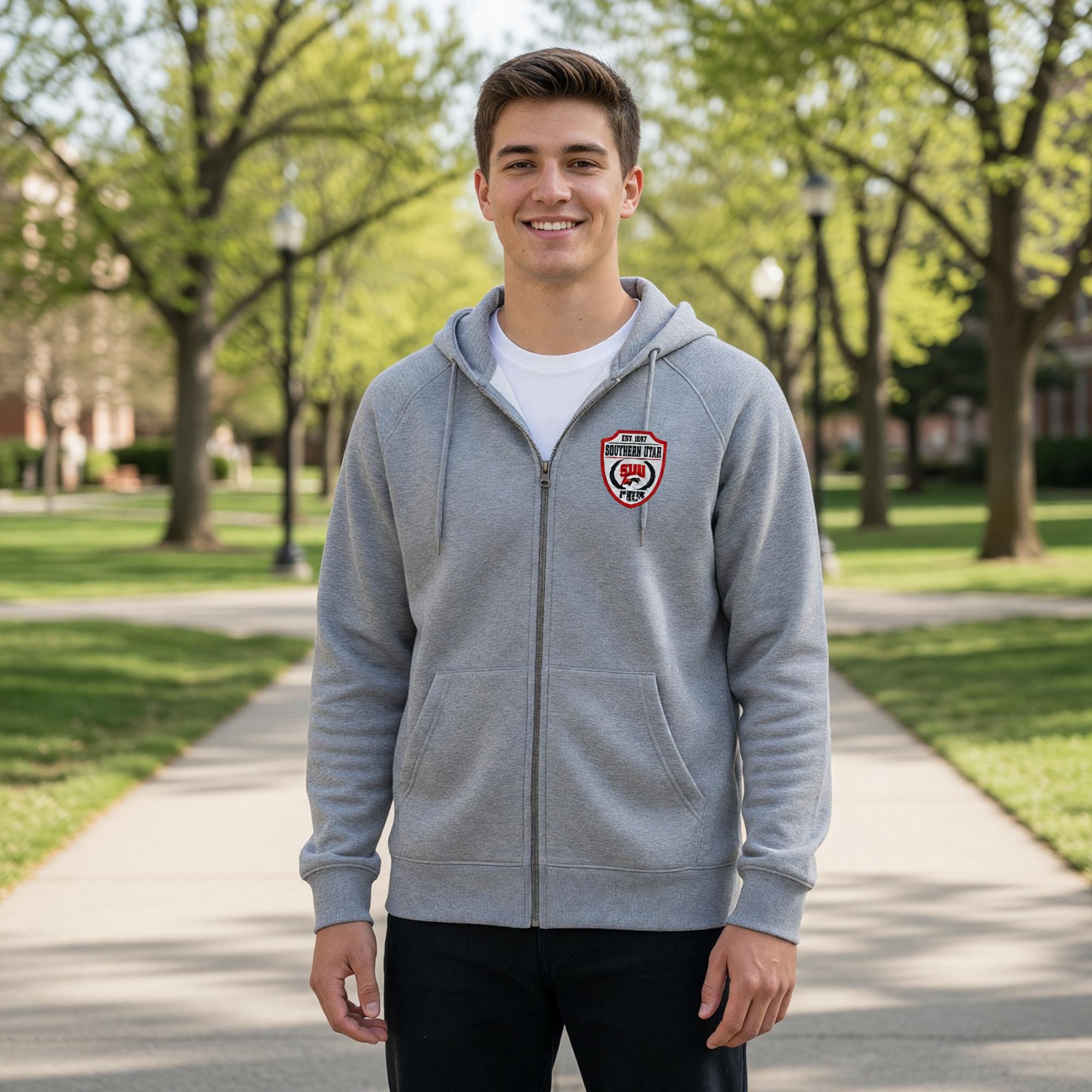 Product image 1 of 3 for MV SPORT FULL ZIP GRAY SUU PATCH LEFT CHEST