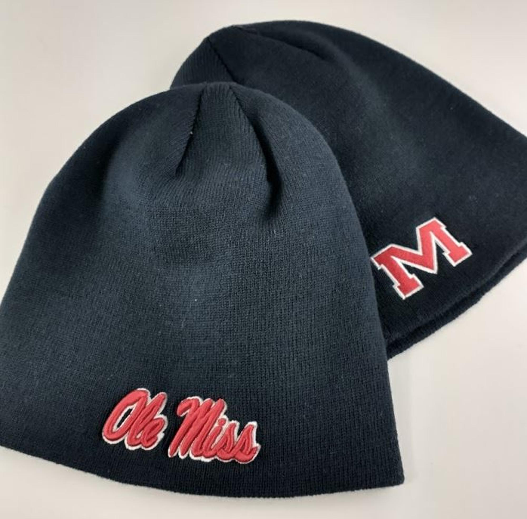 image of: Ole Miss Script Block M Embroidered Beanie Navy