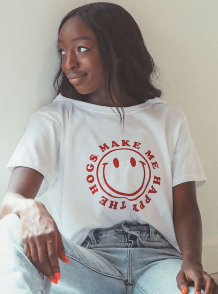 Arkansas Razorbacks Women's Hogs Make Me Happy Short Sleeve Tee- White; $40.00