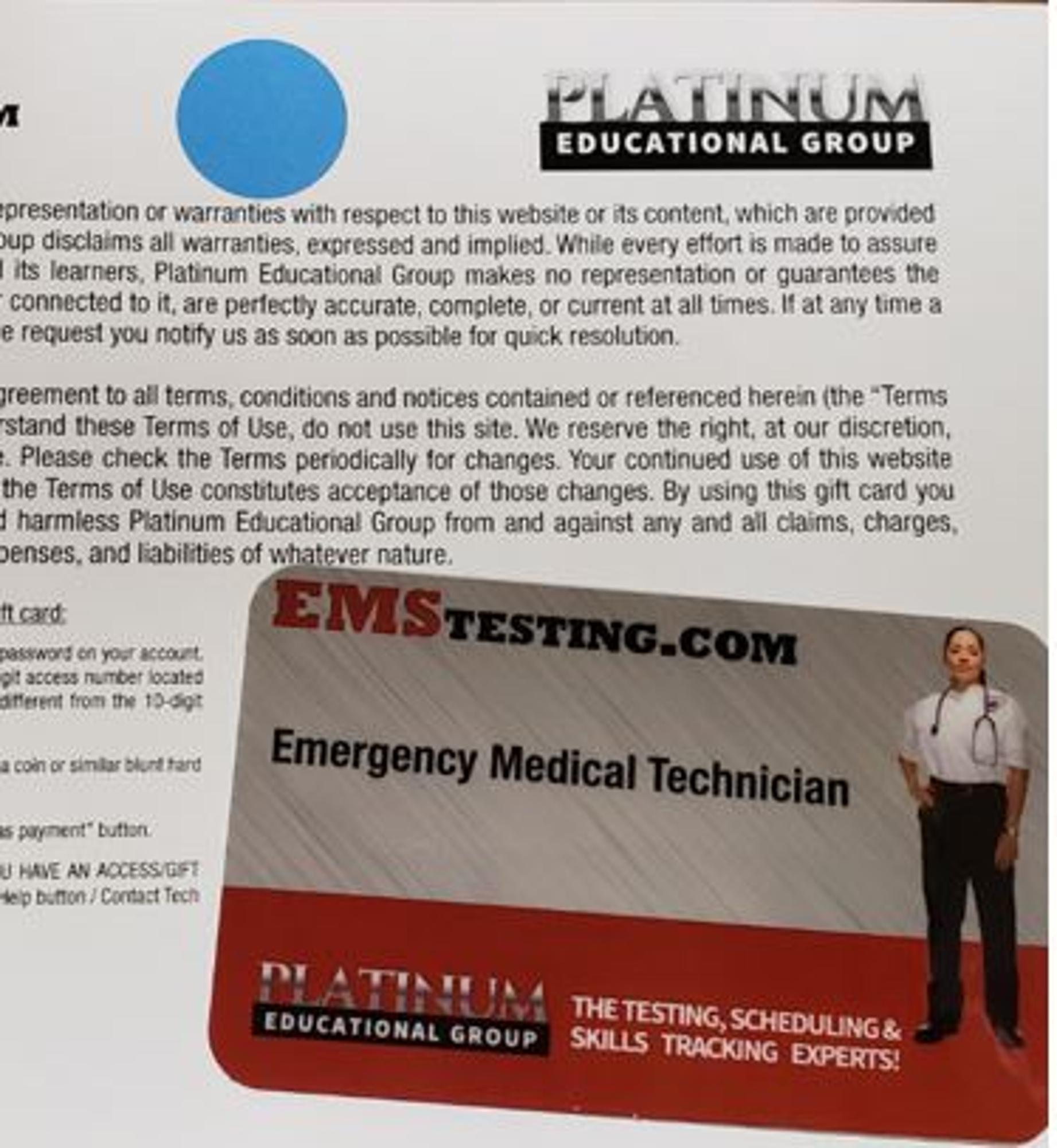 Cover image for Platinum EMS TESTING Emergency Medical Technician Card for EMT 105/111 (#21002)