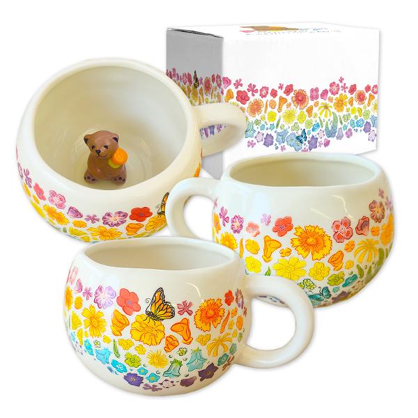 California Wildflowers Rainbow Floral Mug with Bear; $18.98