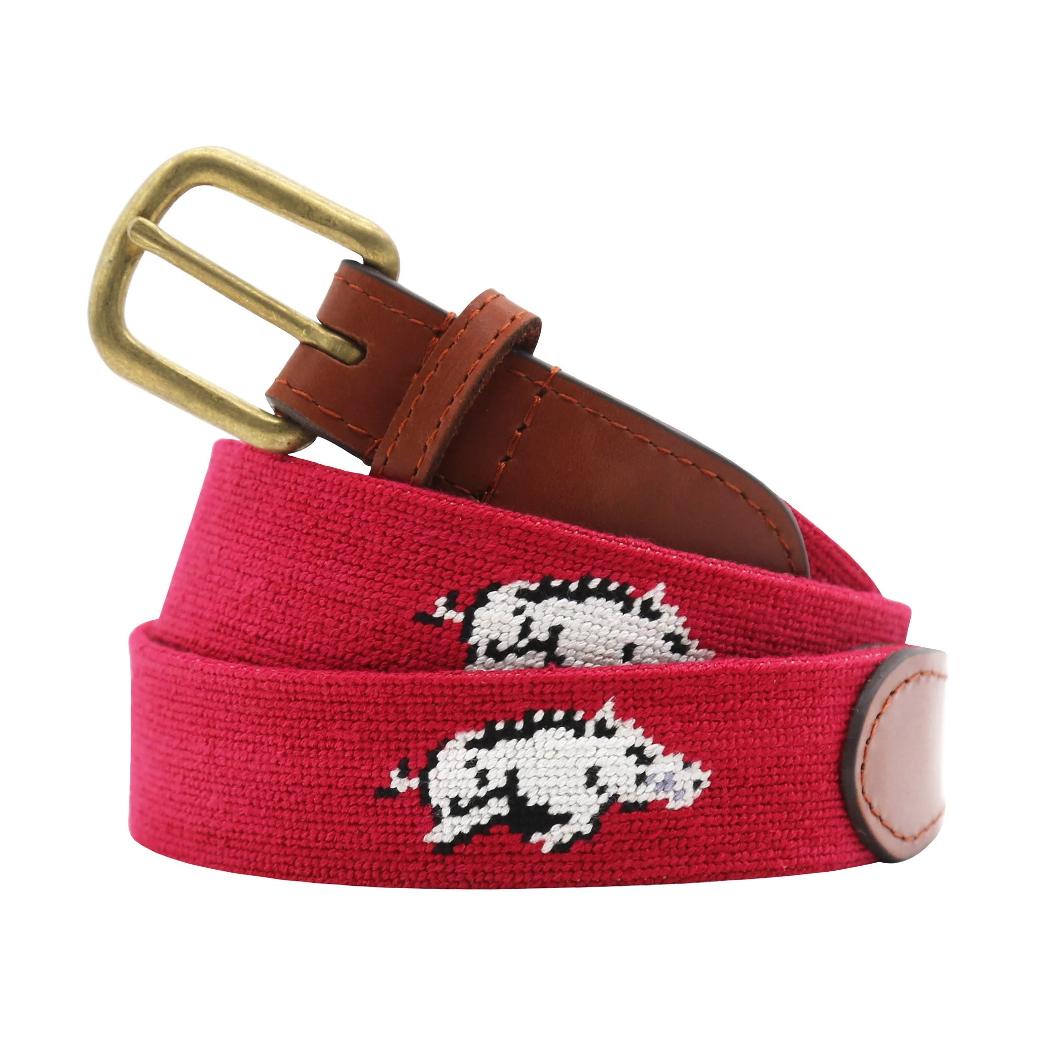 image of: Arkansas Razorbacks Smathers and Branson Running Hog Needlepoint Belt - Cranberry