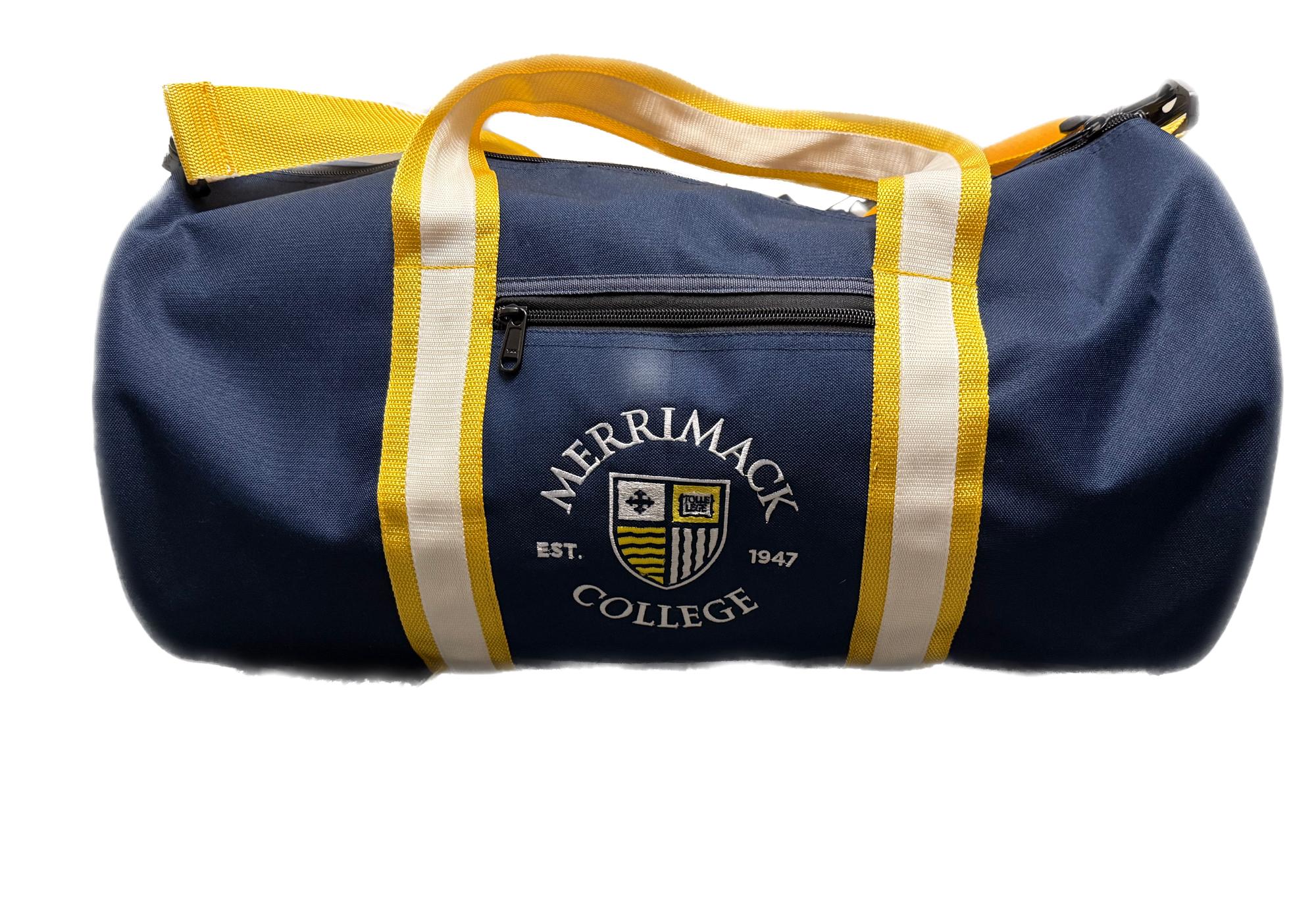 image of: Navy Merrimack College Circle Shield Duffle Bag
