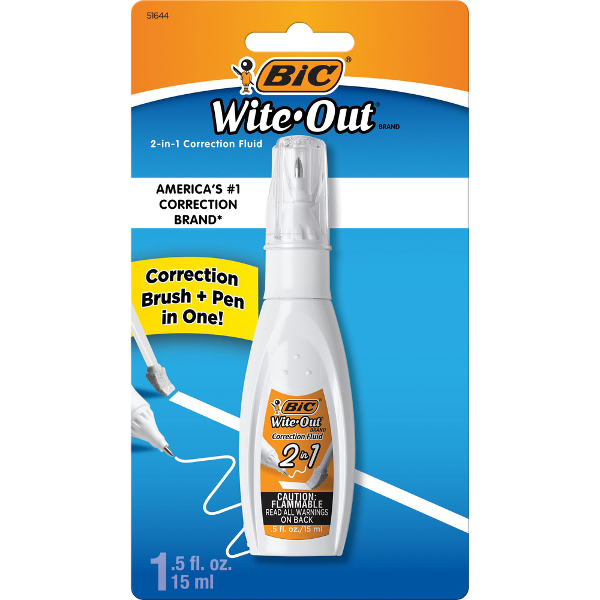 BIC Wite-Out Brand 2-in-1 Correction Fluid Brush and Pen - White 15mL 1Pk BP; $4.99