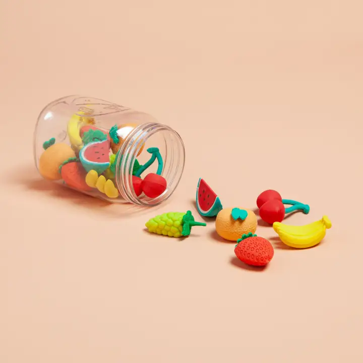 image of: U Brands Fruit Erasers in Mini Mason Jar, 17 Count