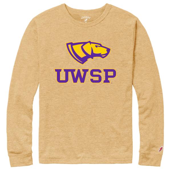 UWSP Victory Falls Solid L/s Tee, Heather Varsity Gold; $42.98