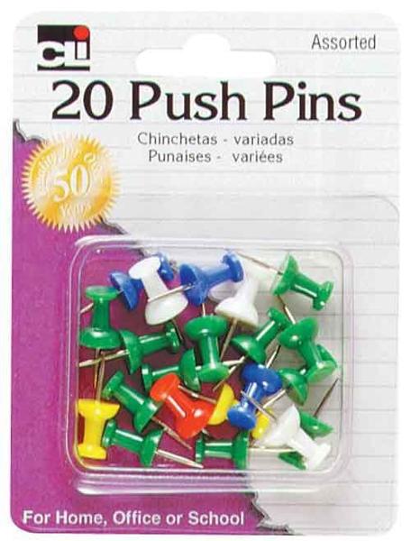 PUSH PINS 20 COUNT; $1.99