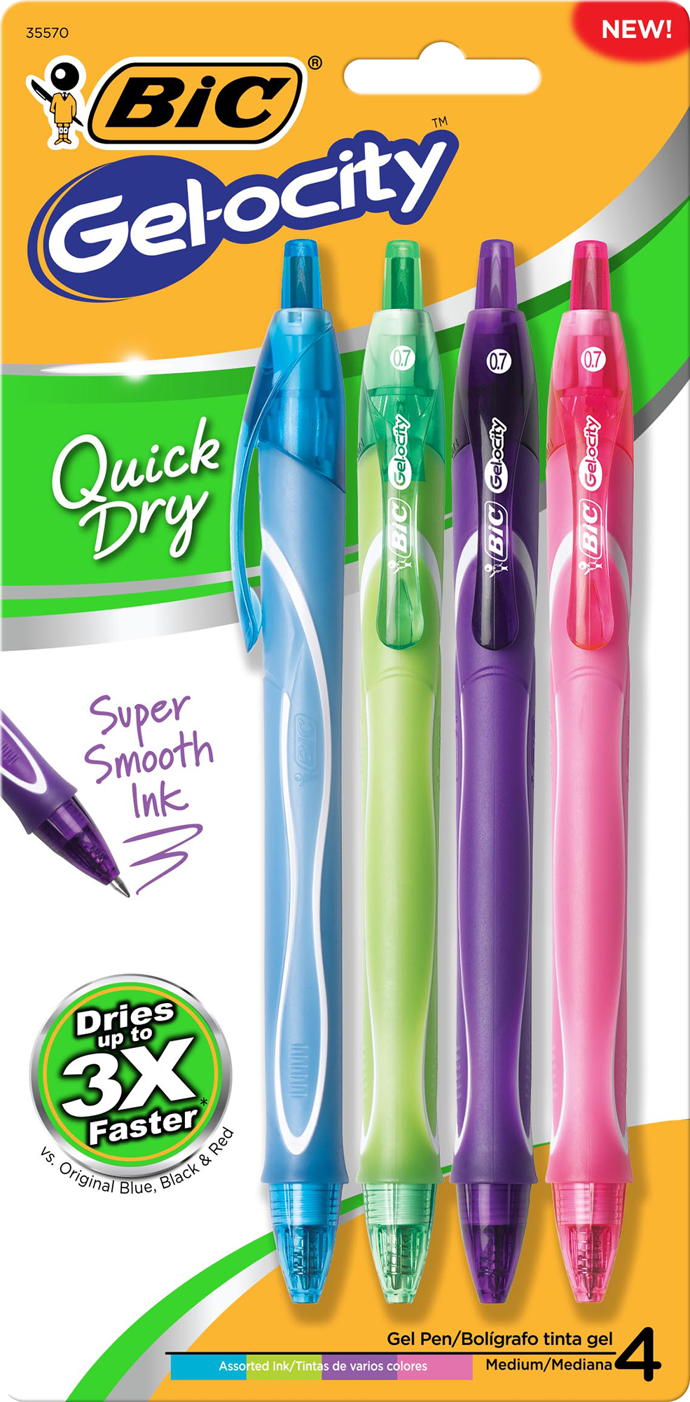 image of: BIC Gel-ocity Quick Dry Retractable Gel Pen Asst .7mm 4Pk BP Fashion
