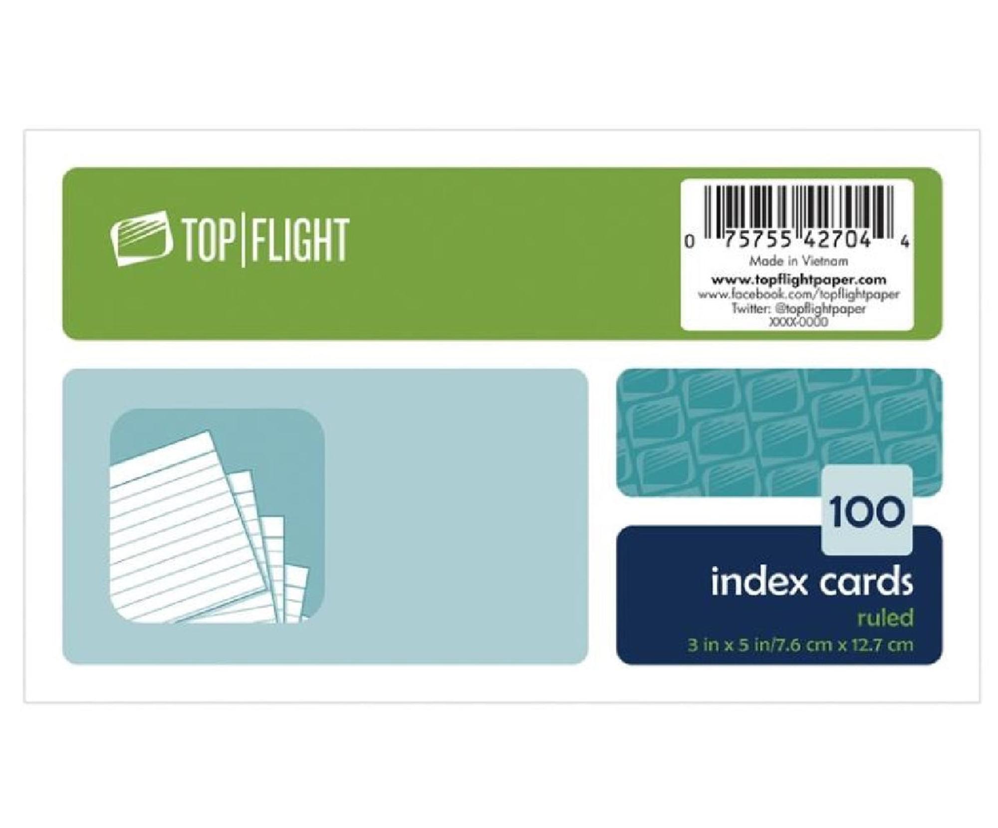 image of: -Top Flight Ruled Index Cards 3" x 5"
