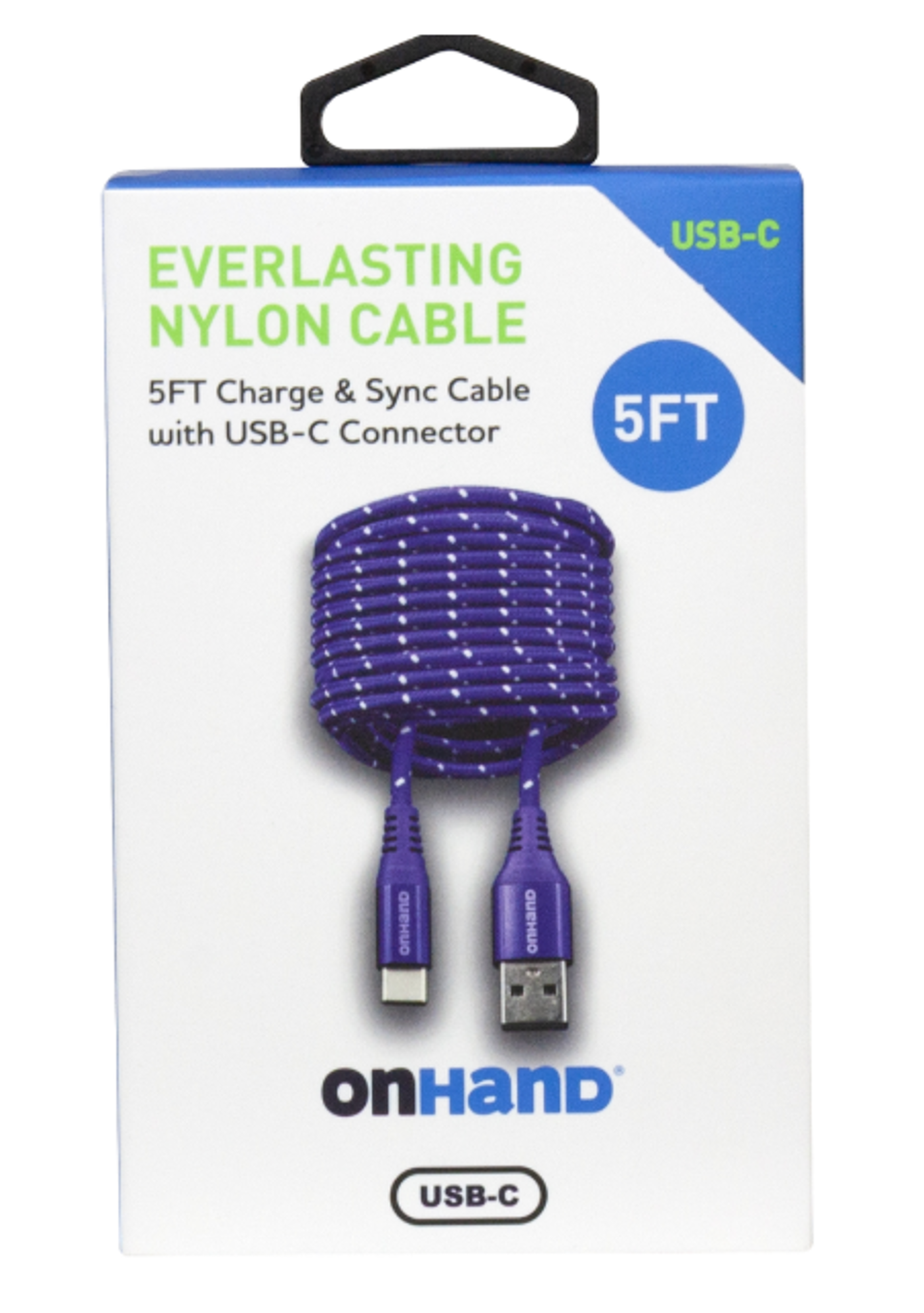 Product image 1 of 1 for OnHand Premium Braided USB Cable, 5ft, USB-A to USB-C, Purple