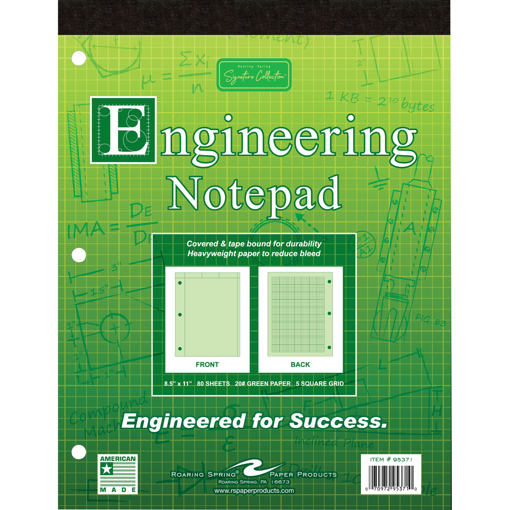image of: ROA Engineering Notepad - Green 8.5x11in 80Sht 5x5 Grid