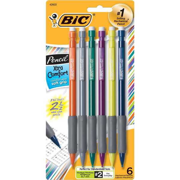 PENCIL BIC MECHANICAL X-TRA COMFORT GRIP 6 PACK .7mm; $5.99