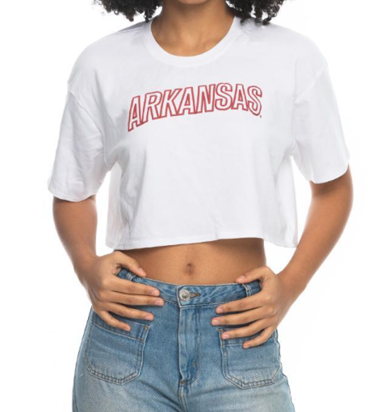 Arkansas Boxy Crop Puff Ink Tee - White; $34.99