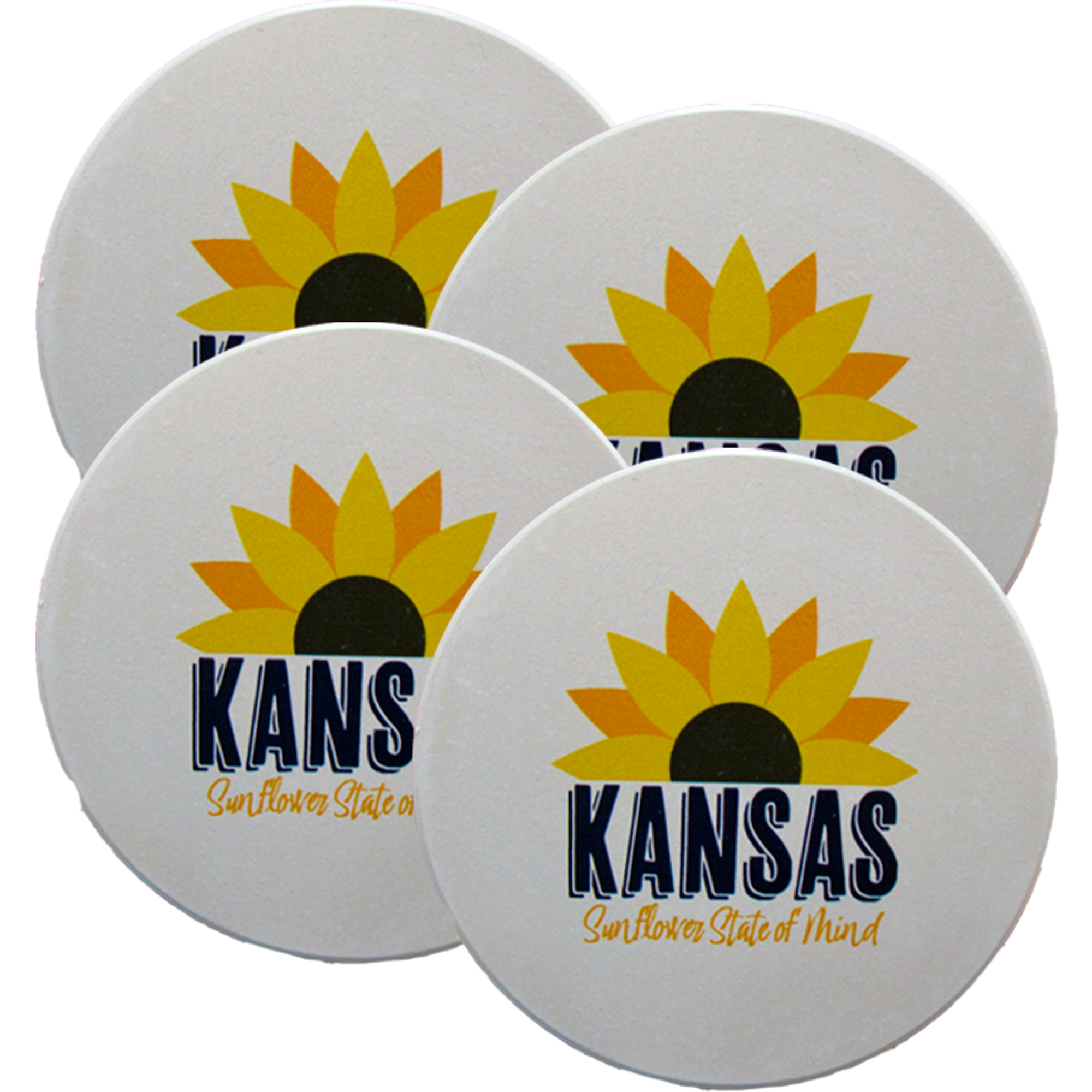 image of: SPIRIT KANSAS SUNFLOWER STATE OF MIND 4 PK STONE COASTER SET