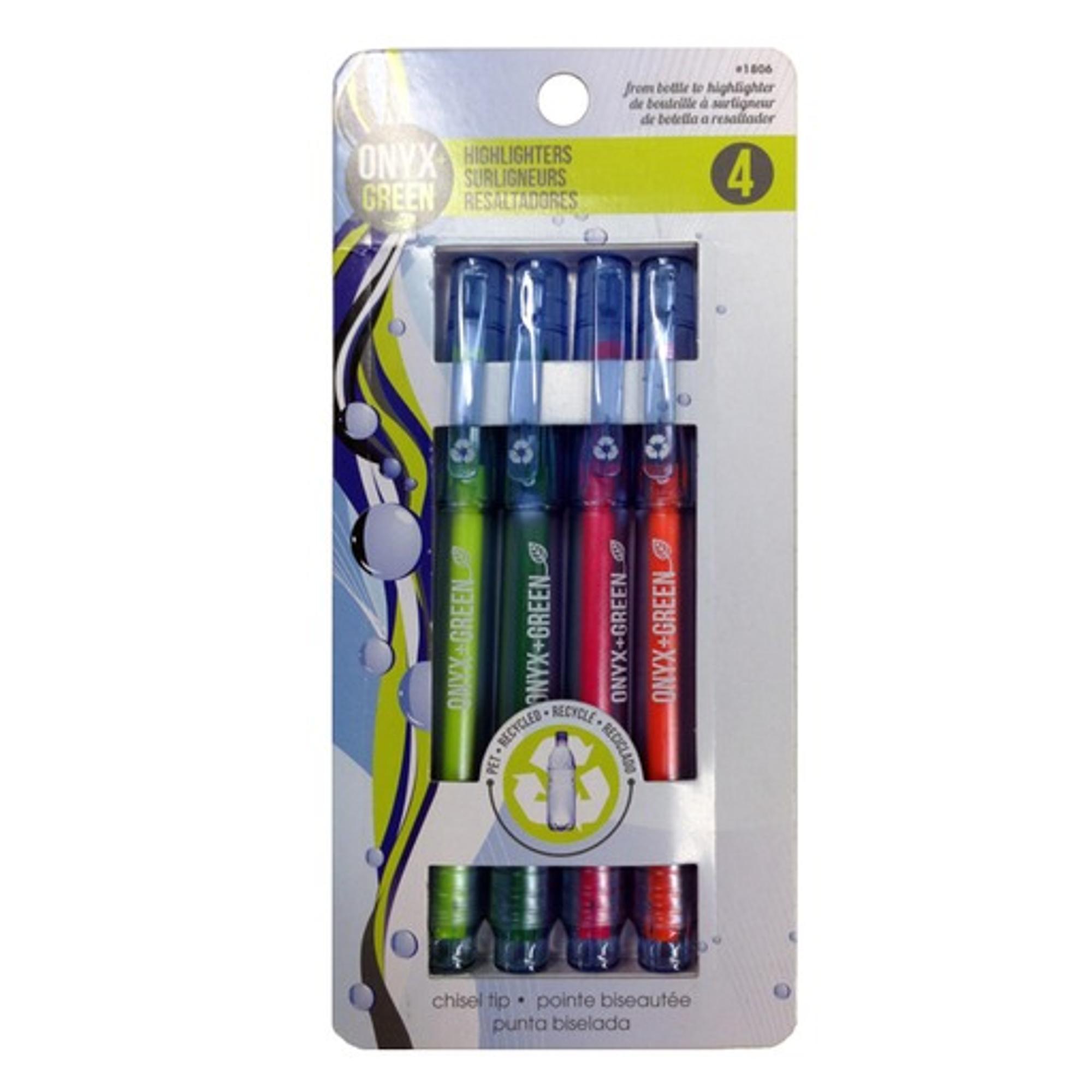 Product image 1 of 1 for 4pk fine highlighters, chisel tip, recycled PET, asstd colors