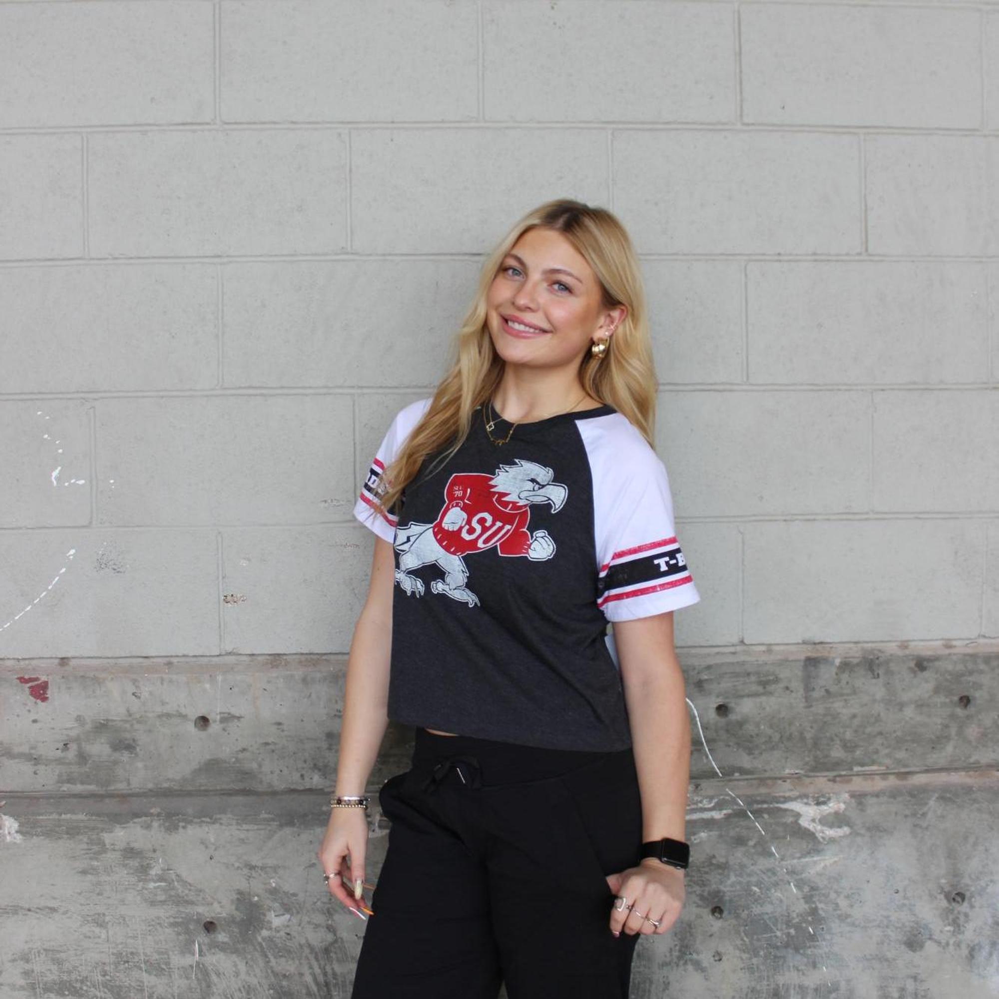 Product image 2 of 3 for COLOSSEUM WOMENS CROP TEE S/S BLACK/WHITE FIGHTING BIRD