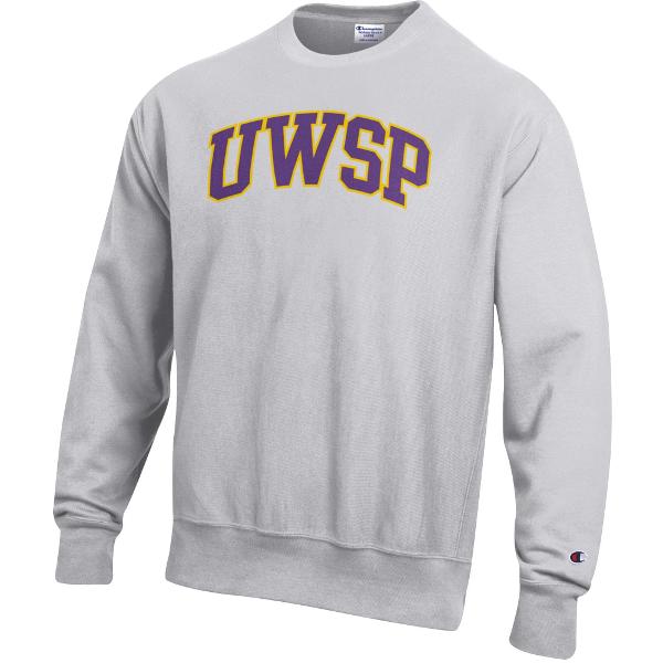UWSP Champion Reverse Weave Crew Sweatshirt, Silver Grey; $84.98