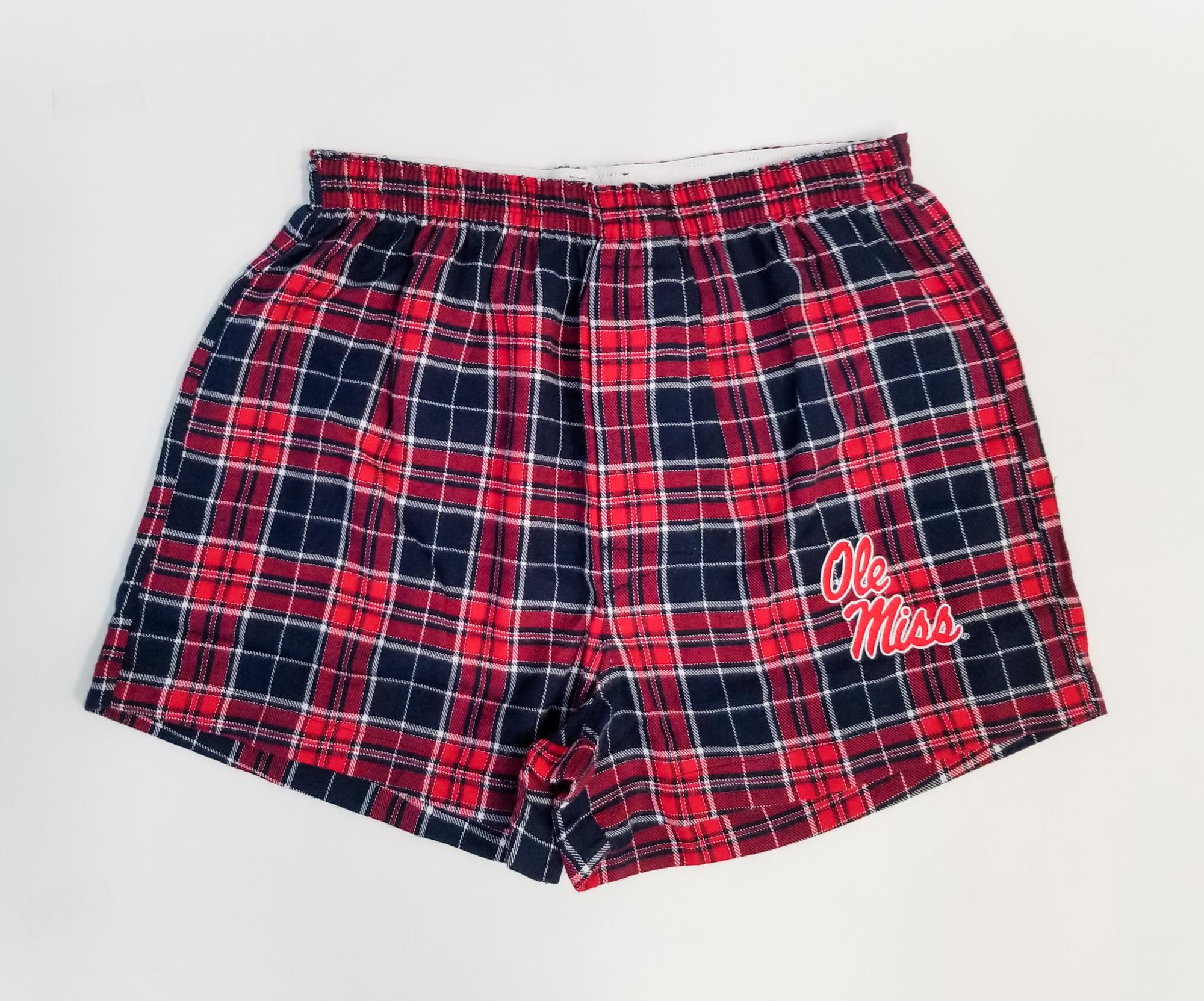 image of: Ole Miss Roster Red and Navy Flannel Boxers Small/Medium