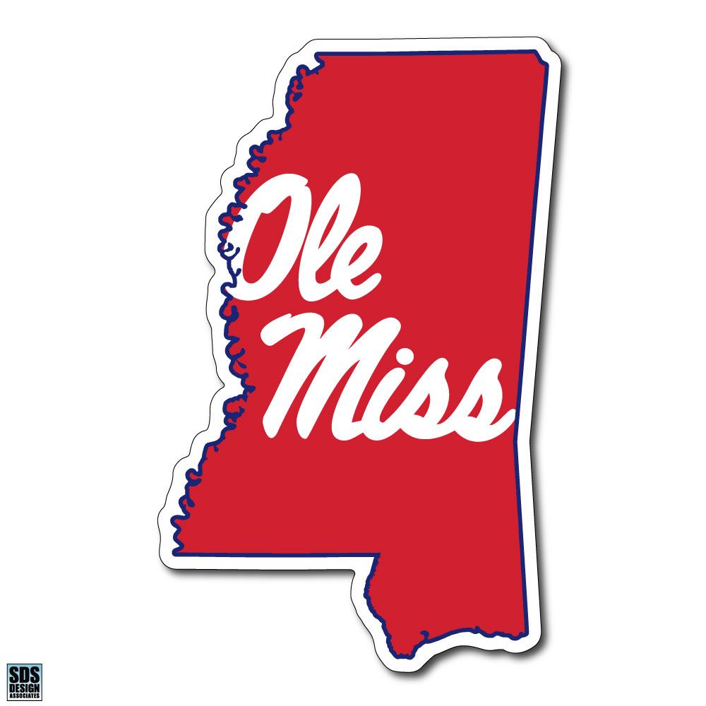 image of: Red State Ole Miss Script Vinyl Decal 3in